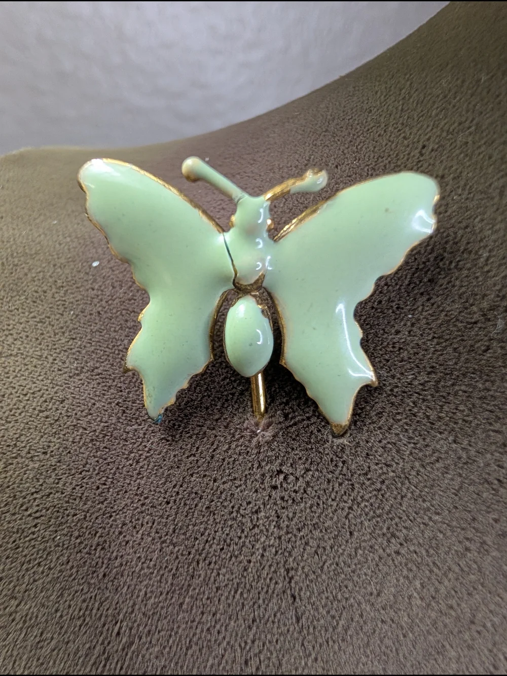 Vintage Miriam Haskell Gold Butterfly Stick Pin Mint Green Enamel